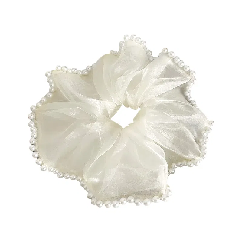 蒙妮 法式赫本珍珠钉珠大肠圈 网纱 发圈 女款