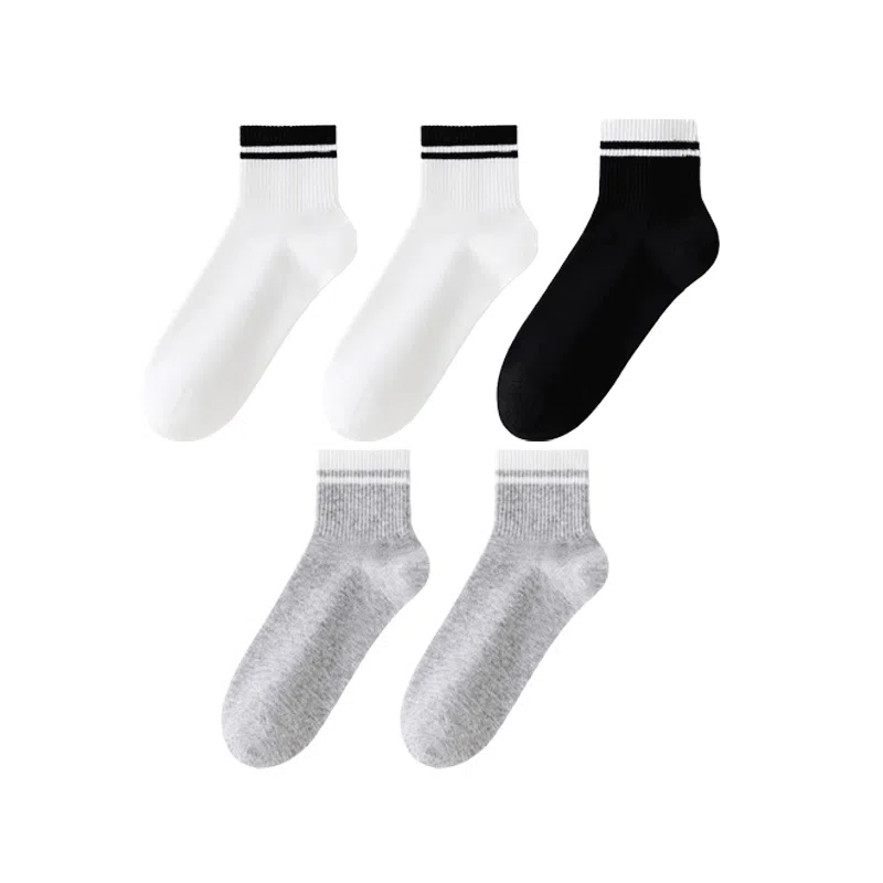 莫代尔 抗菌透气舒适简约条纹运动休闲百搭中筒袜 男款