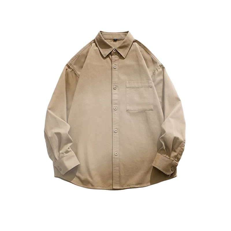 【dme】 美式复古纯棉文艺基础款纯色休闲简约宽松垂感百搭翻领长袖衬衫 男女同款