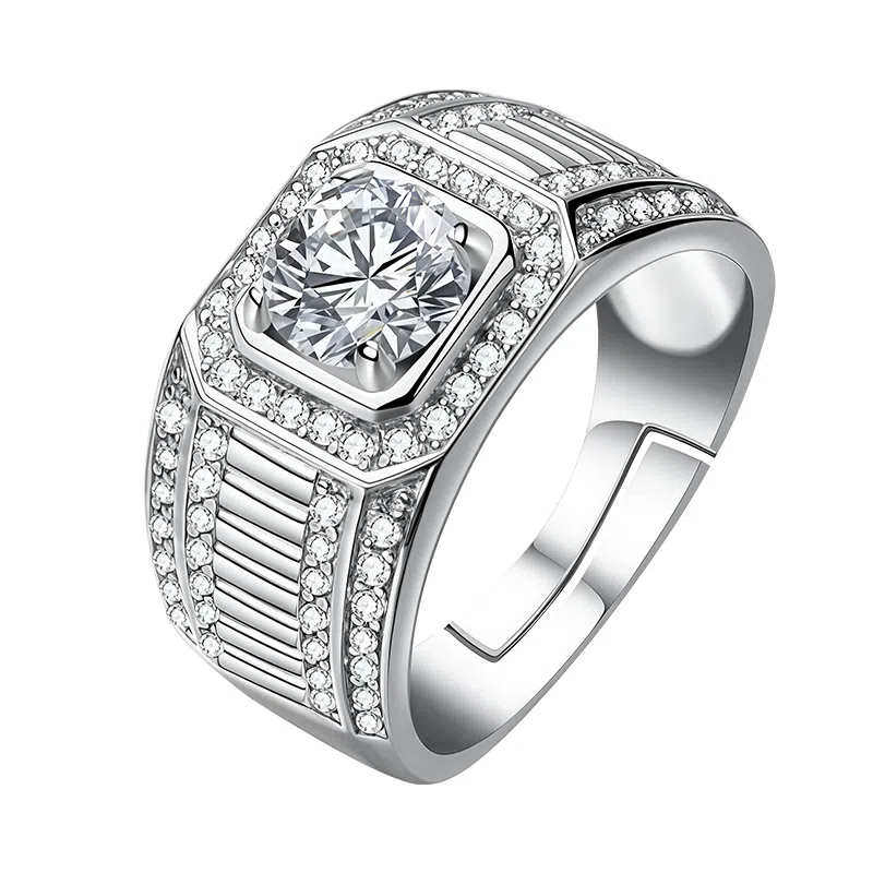 【爆闪1克拉】 尚仟伊 经典款闪耀满钻气质轻奢百搭 莫桑钻 戒指 男款