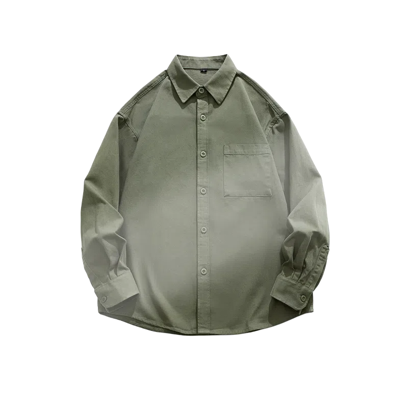 【dme】 美式复古纯棉文艺基础款纯色休闲简约宽松垂感百搭翻领长袖衬衫 男女同款