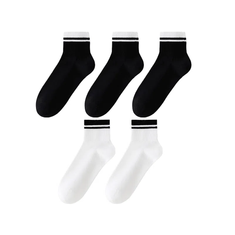 莫代尔 抗菌透气舒适简约条纹运动休闲百搭中筒袜 男款