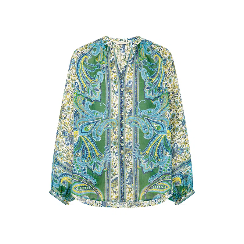 美洋 古着风情苎麻印花雪纺衫 女款