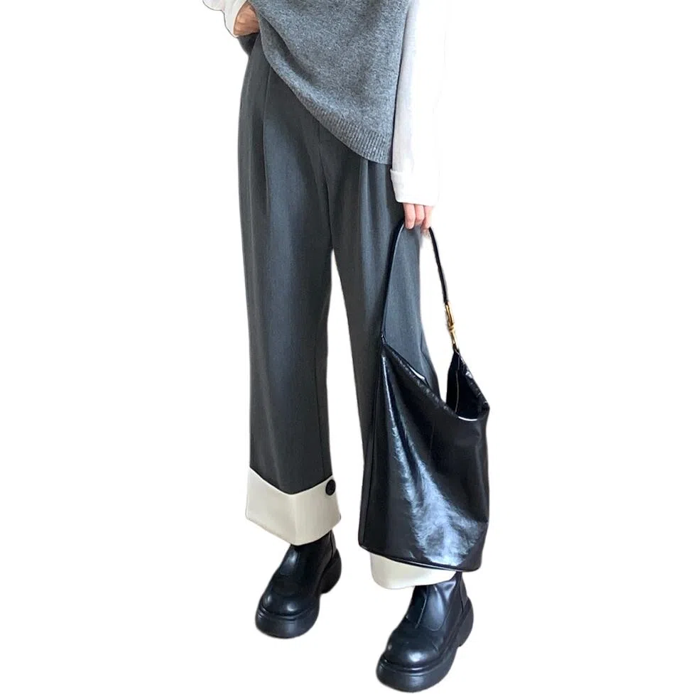 美洋 直筒翻折撞色边西装裤 女款