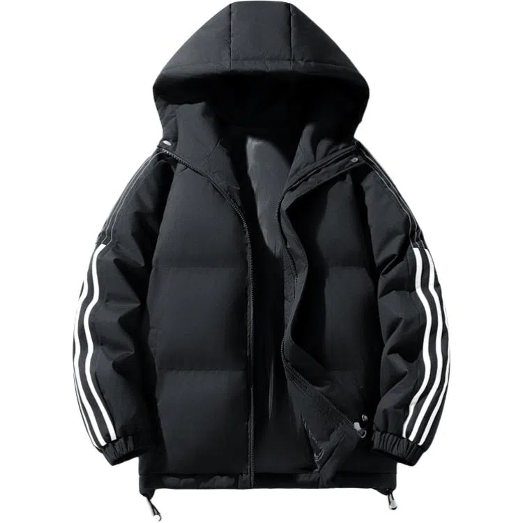 金盾 冬三条杠夹克面包服棉衣条纹运动加厚连帽棉服 男款