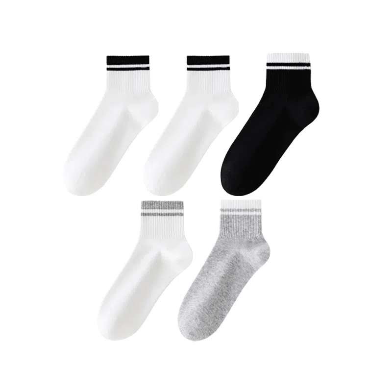 莫代尔 抗菌透气舒适简约条纹运动休闲百搭中筒袜 男款