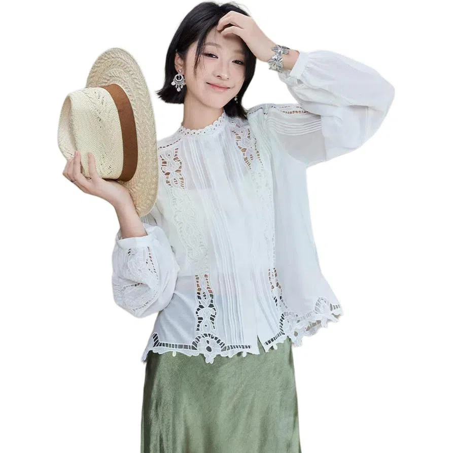 美洋 蕾丝衫立领花边衬衫 女款