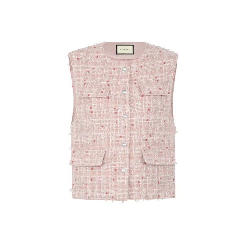 美洋 羊毛混纺花呢编织银扣马甲 女款