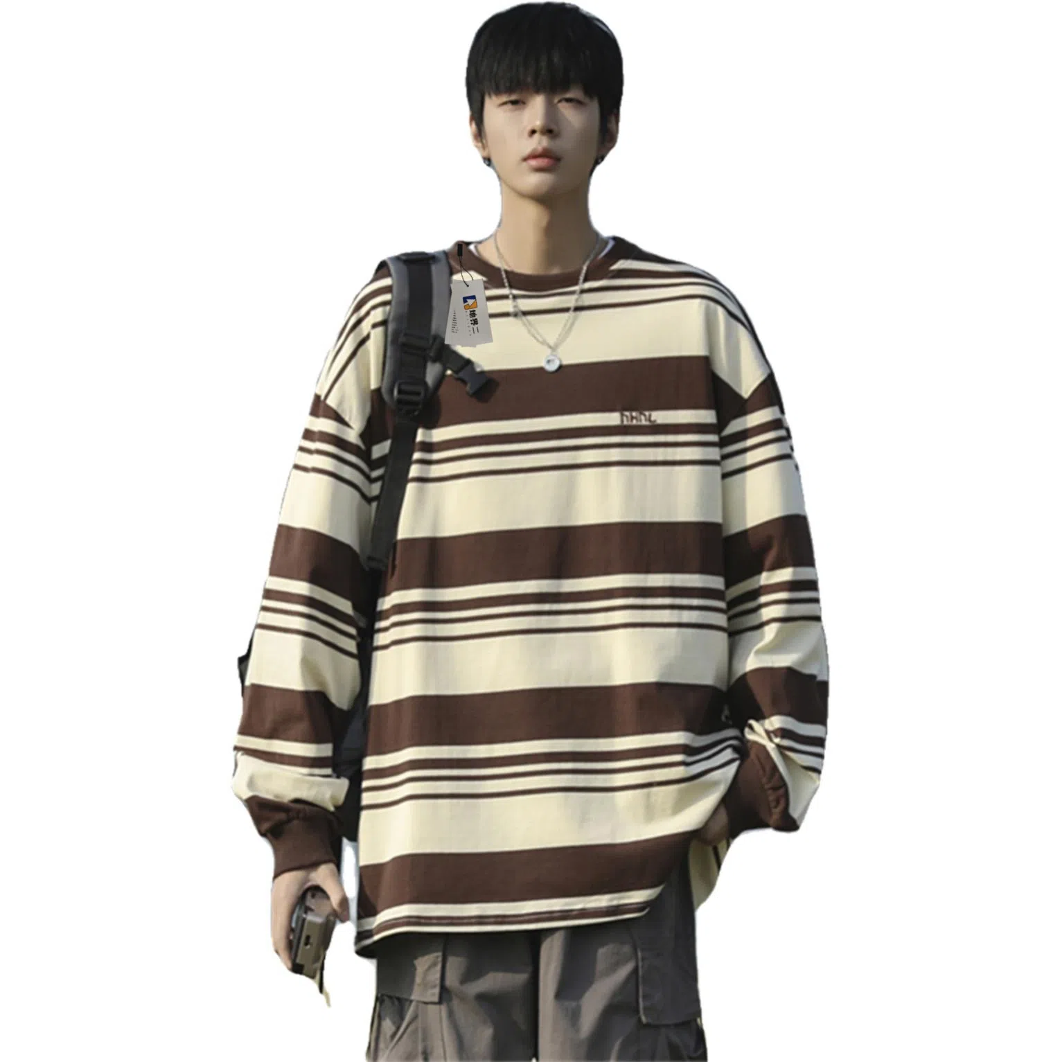 地界二 复古条纹宽松卫衣 男款