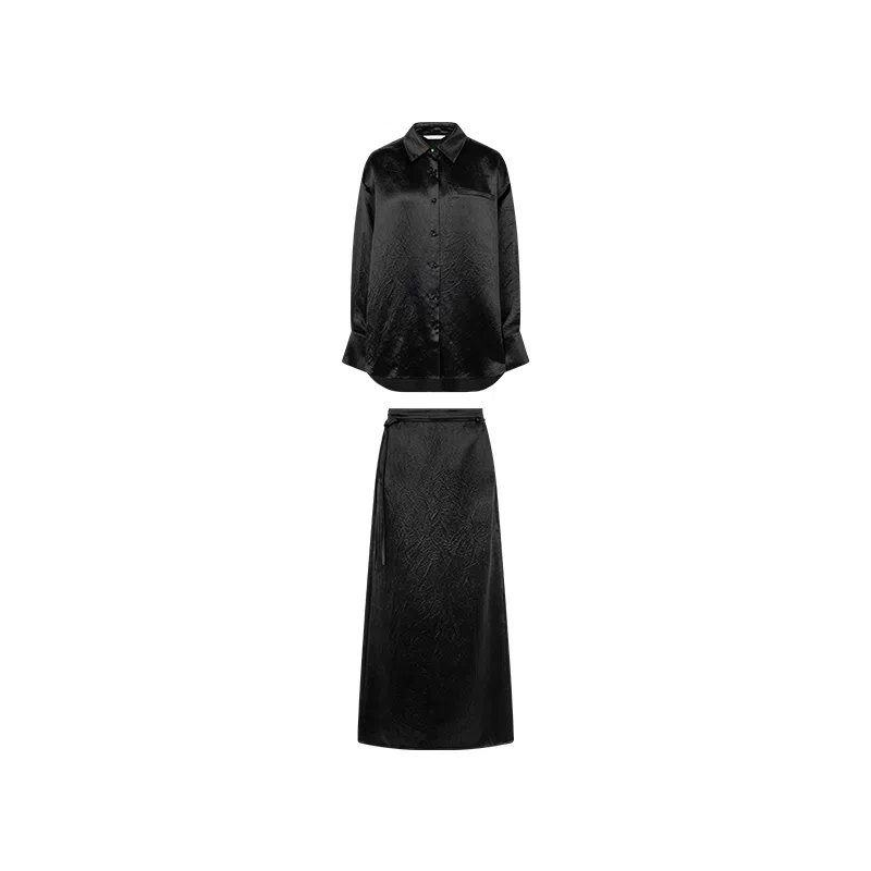 美洋 醋酸缎褶皱纹衬衫套装 女款