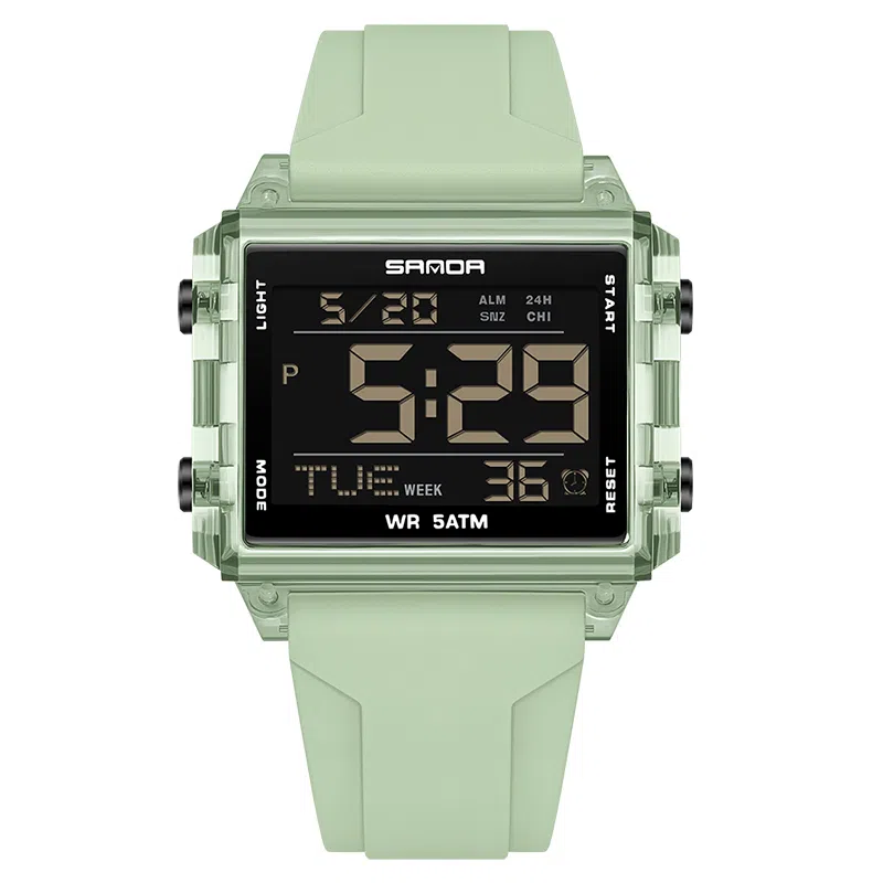 三达 时尚男士潮流方块腕表 电子机芯 硅胶表带 国表 男表 黑色表盘 防水夜光