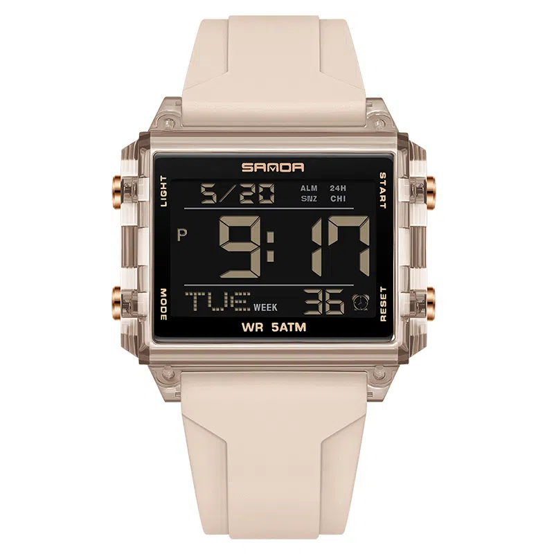 三达 时尚男士潮流方块腕表 电子机芯 硅胶表带 国表 男表 黑色表盘 防水夜光