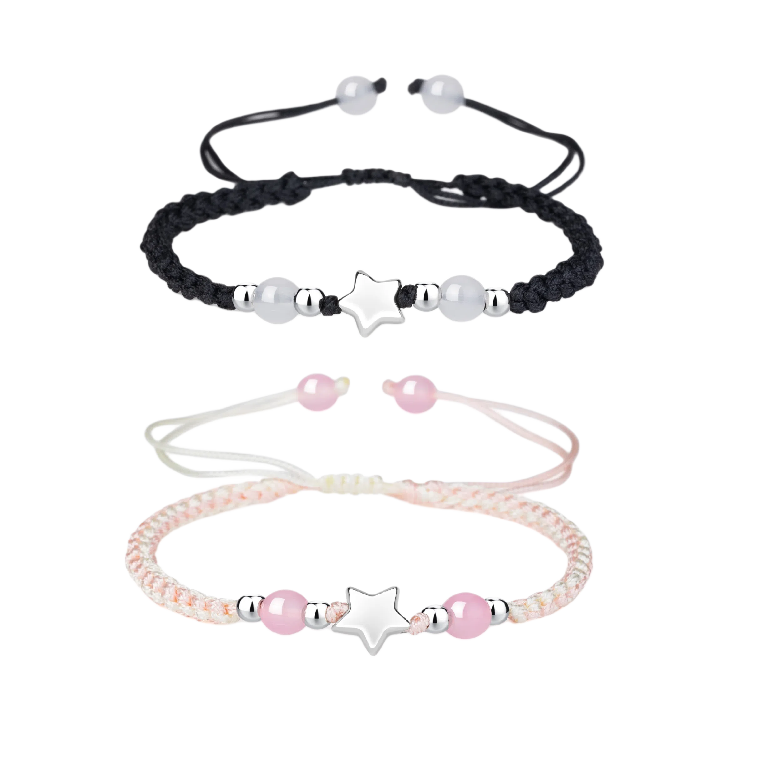 【S999纯银星星】 色菲尔 新中式可爱个性手链 小清新甜美韩式国风好运转运珠时尚简约通勤日常百搭可调节 织物 手绳 男女同款情侣款