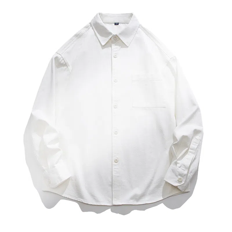 【dme】 美式复古纯棉文艺基础款纯色休闲简约宽松垂感百搭翻领长袖衬衫 男女同款