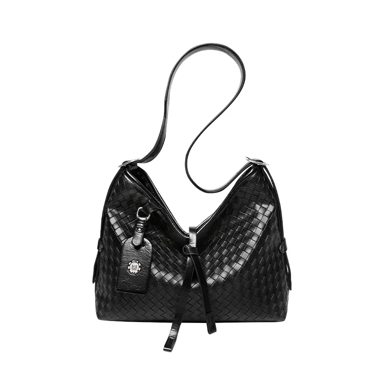 纳兰杜 托特包女小众设计大容量高级感慵懒风编织通勤上班族 合成革 单肩腋下包斜挎包 女款 子夜黑