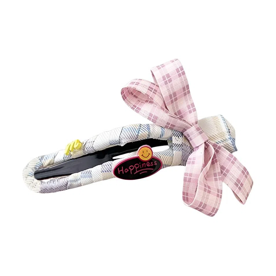 希铃 大号蝴蝶结粉色格子可爱#好运 布艺 发夹 女款