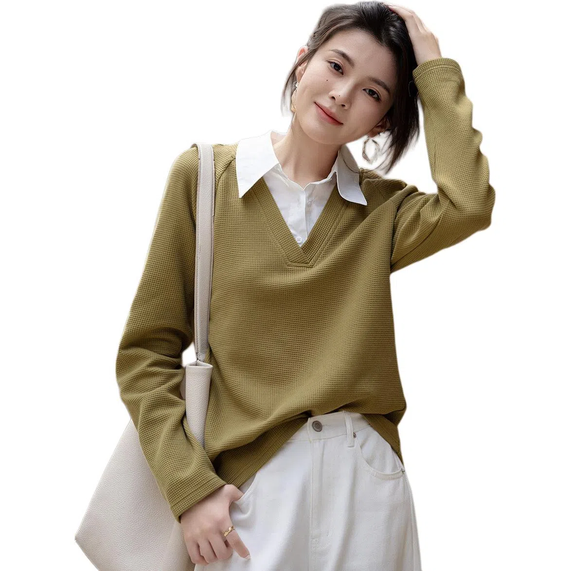 【dme】 秋季高智假两件拼色翻领宽松舒适时尚简约休闲百搭卫衣 女款