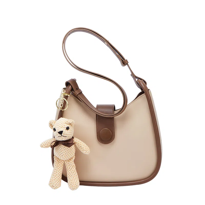 纳兰杜 时尚高级感潮流百搭高颜值设计感 牛皮 水桶包马鞍包斜挎单肩包 女款 米白色