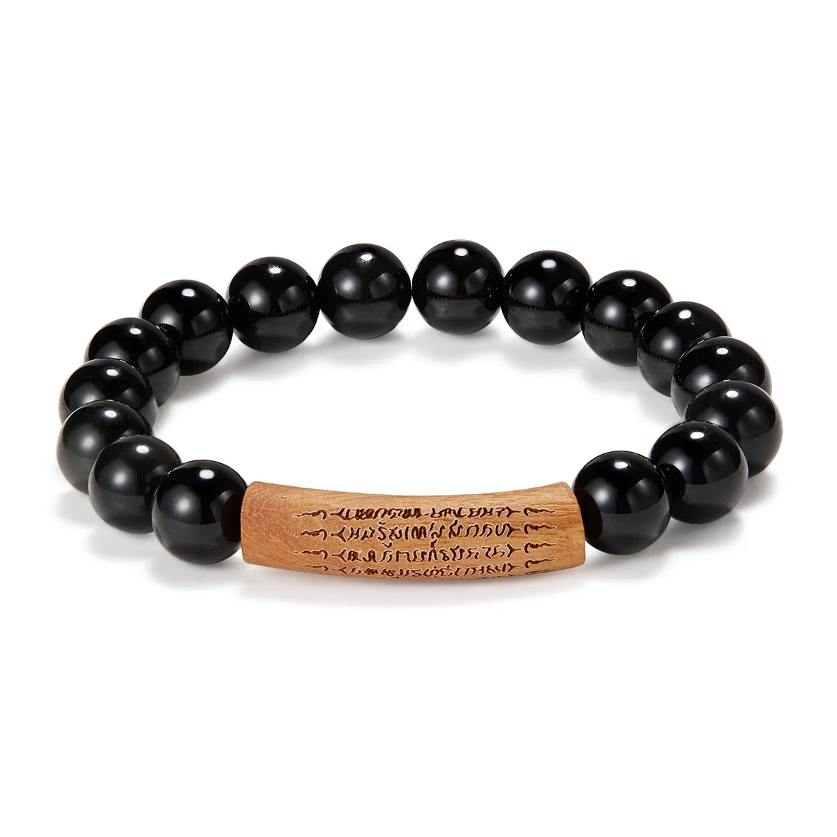 蔻斯琦 【水逆退散 平安顺遂 】新中式国风檀木雕刻经文 禅意古风清净心文玩盘玩佛珠腕饰转运 好运 黑曜石 手串 男女同款情侣款