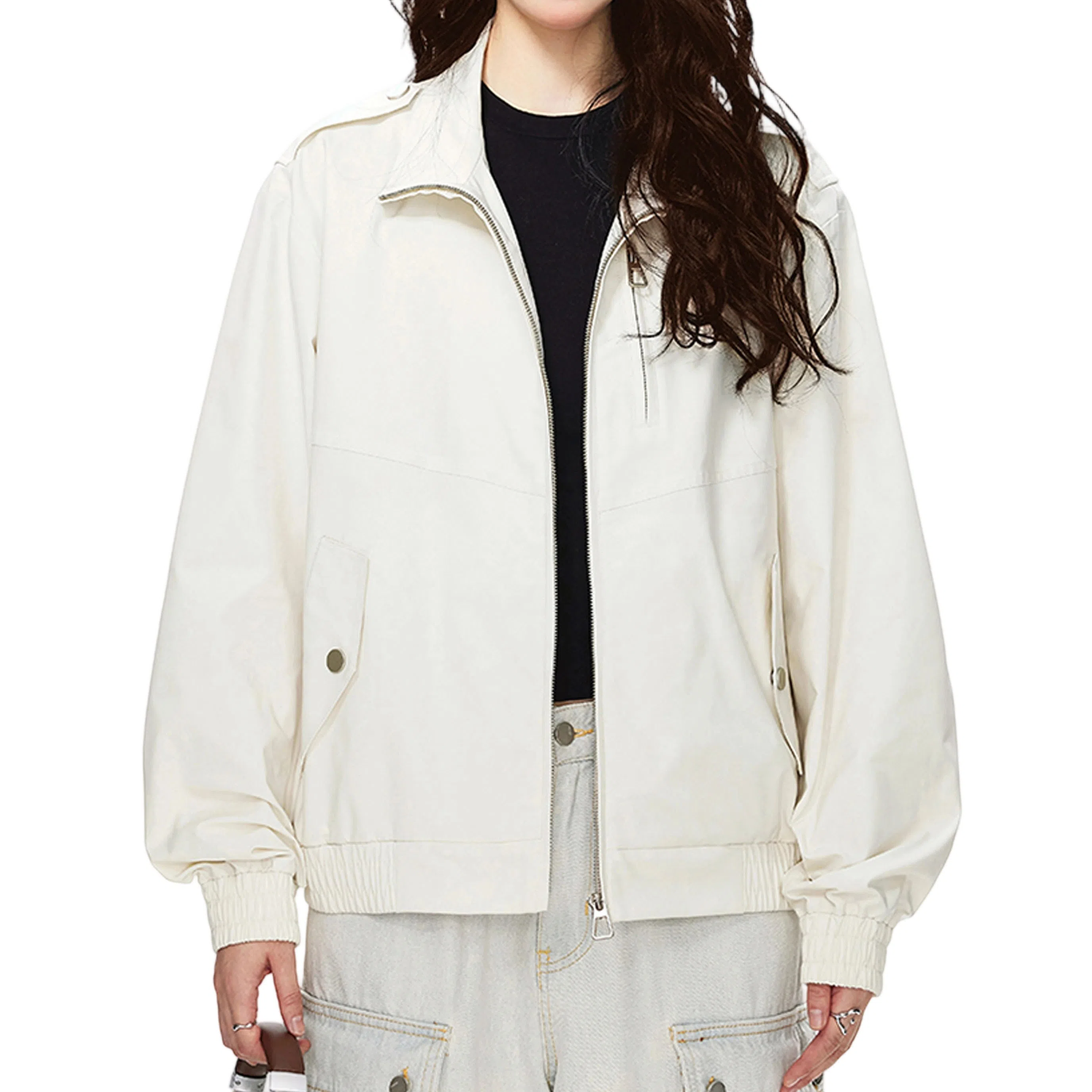 冈哉 立领工装口袋铆钉拼接设计纯色简约基础款美式复古防水上衣宽松百搭潮流夹克外套 男女同款