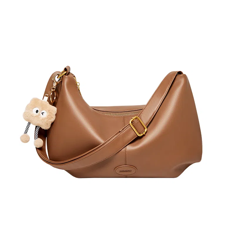 纳兰杜 大容量托特包韩系复古慵懒风休闲简约通勤时尚百搭 牛剖层革拼合成革 单肩斜挎包 大号 女款 焦糖棕/米白拼杏