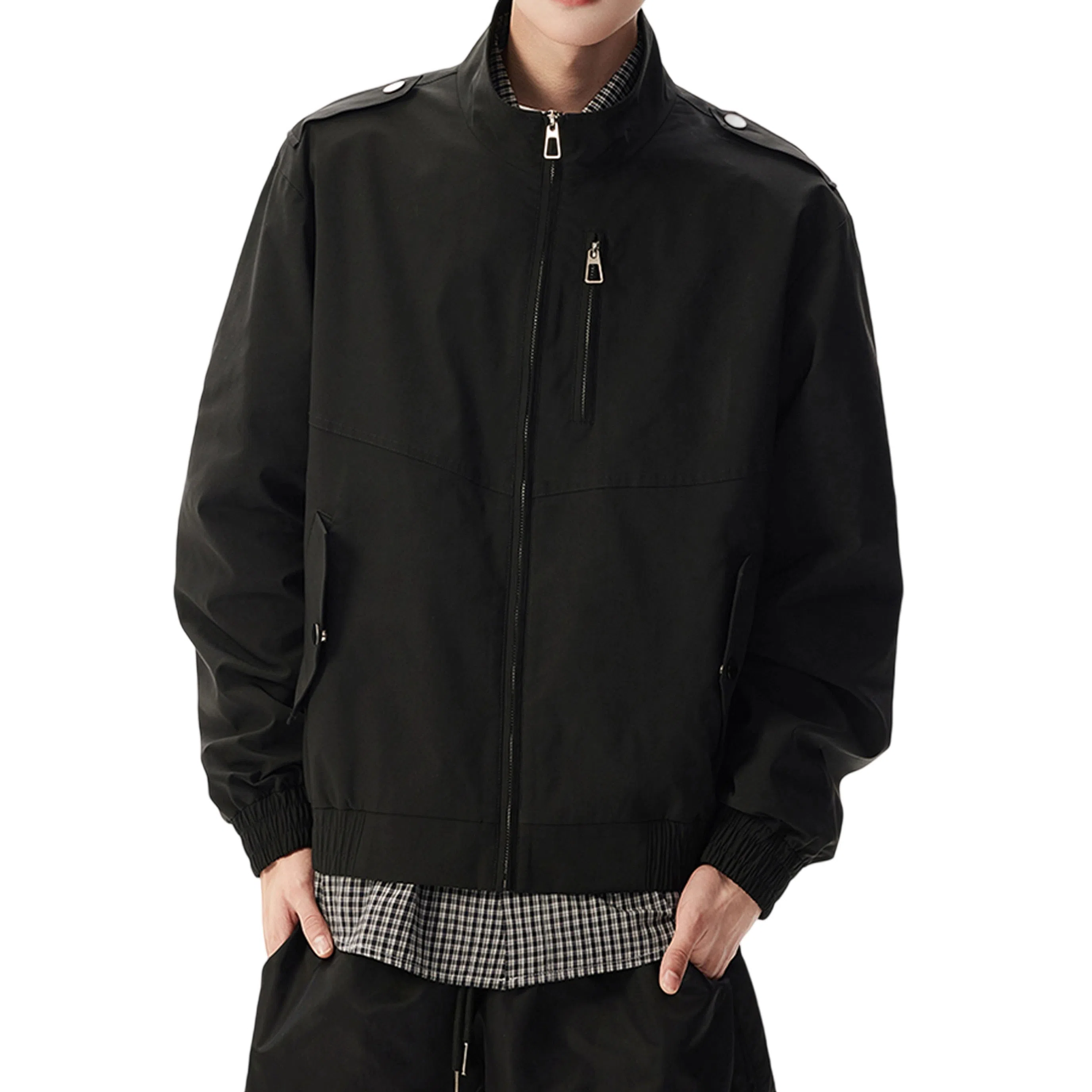 冈哉 立领工装口袋铆钉拼接设计纯色简约基础款美式复古防水上衣宽松百搭潮流夹克外套 男女同款