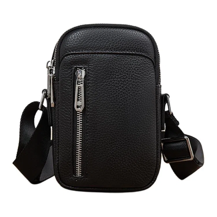 老人头 商务简约休闲轻便实用耐磨防水 头层牛皮 单肩包 男款 黑色