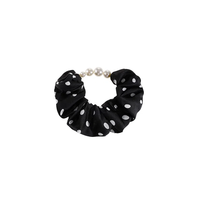 水中玉 温柔气质缎面仿珍珠大肠发圈扎头低马尾丸子头发饰 布艺 头绳 女款