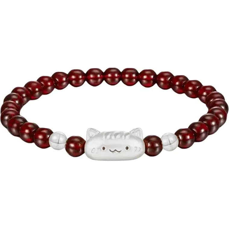 【S999足银纯银 福气满满】 七七银饰 招财猫咪萌趣卡通创意 纳福转运珠 财源滚滚 萌猫 精致轻奢时尚小众#好运 玛瑙 手串 男女同款情侣款
