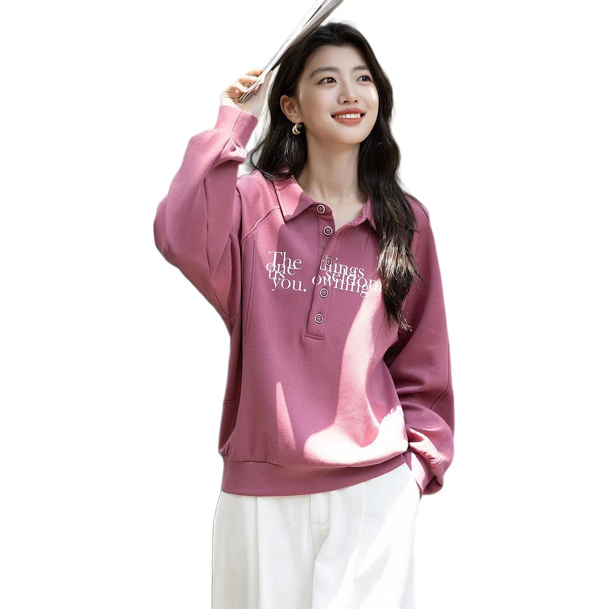 【dme】 秋季气质翻领五粒扣字母长袖宽松时尚休闲舒适百搭运动潮流卫衣 女款