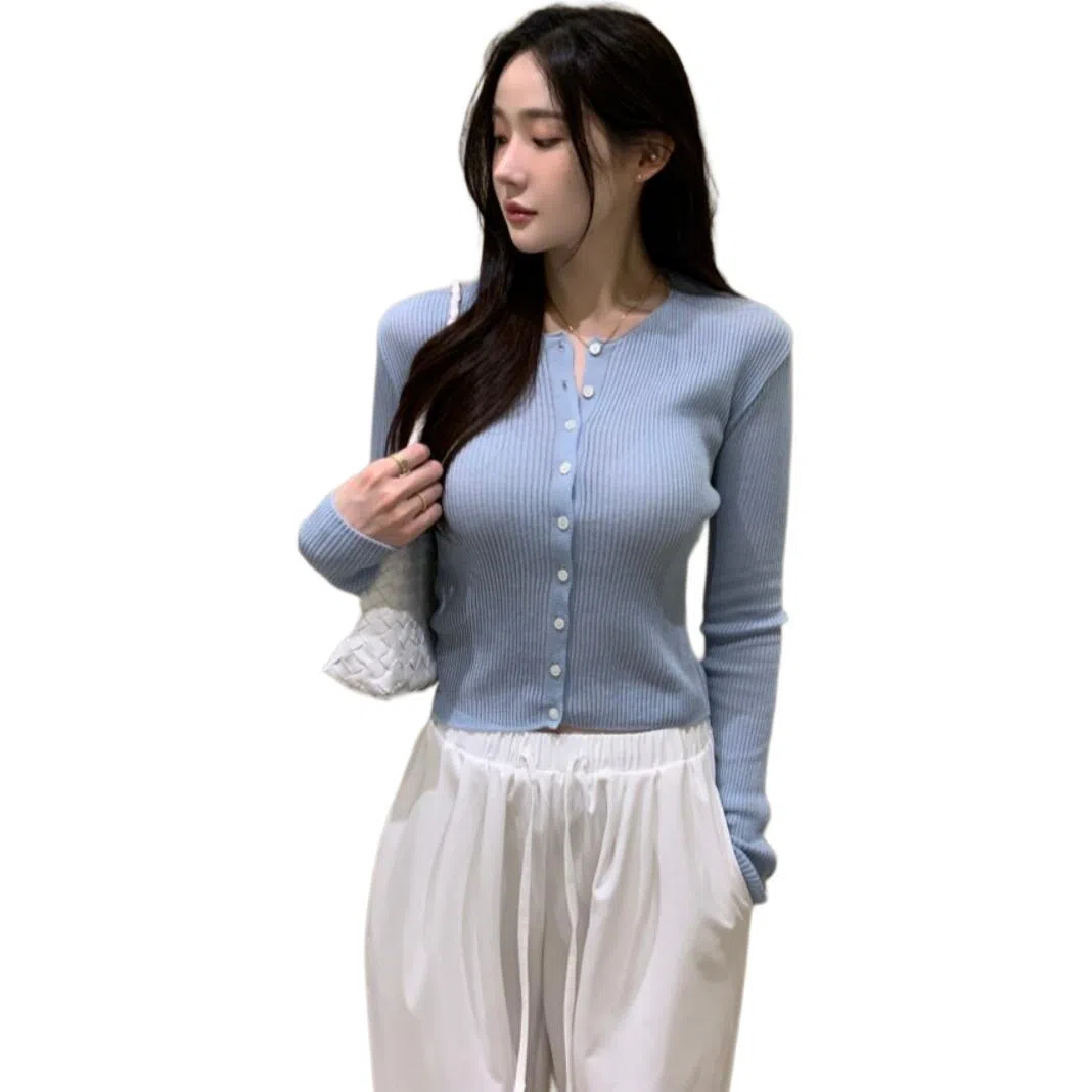 柏黛妃 韩系气质薄款长袖百搭开衫针织衫 女款