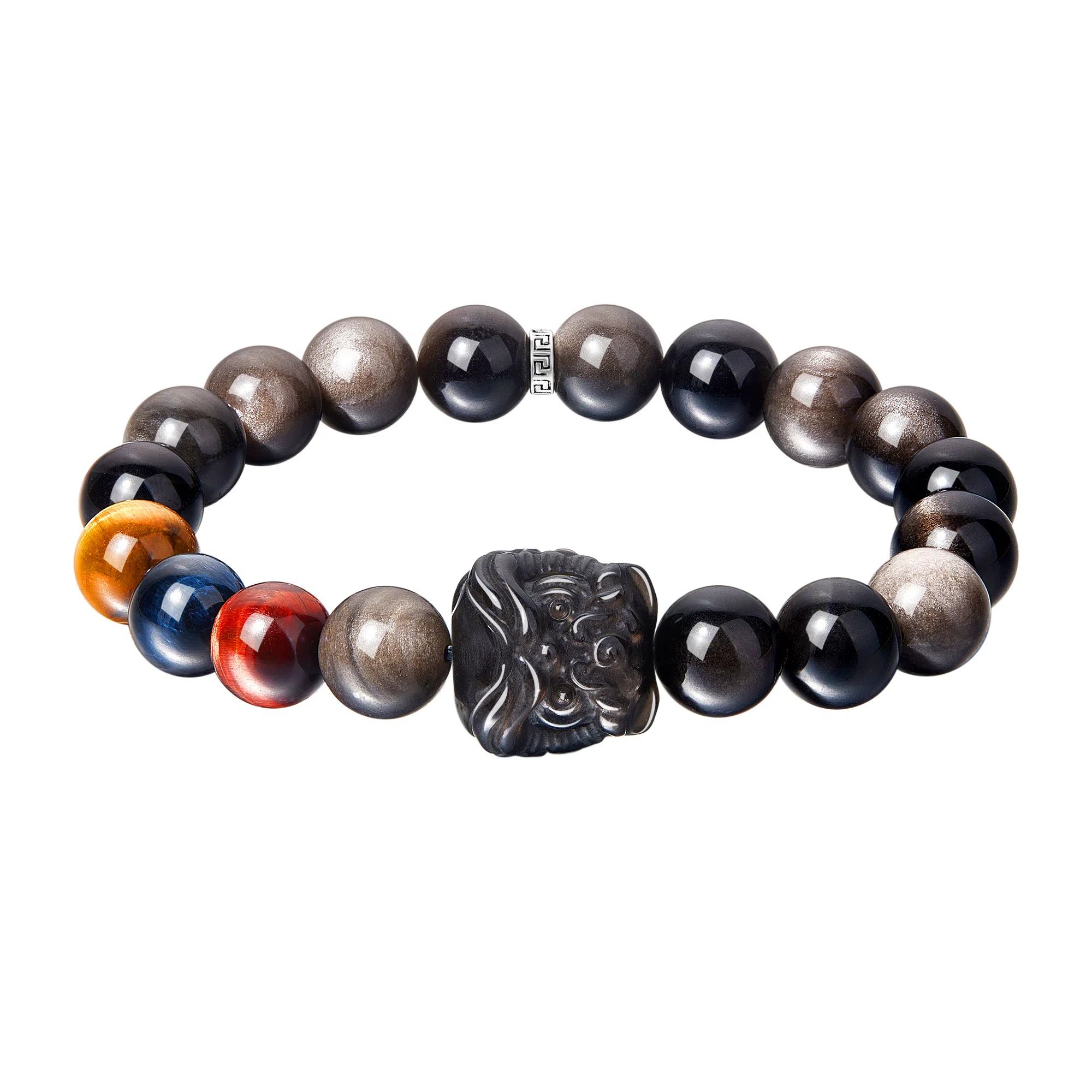 老凤祥 福气醒狮 招财纳福时尚转运珠 瑞狮呈祥福气满满新中式 高级轻奢日常百搭 男朋友生日约会精美礼盒 黑曜石 手串 男女同款情侣款