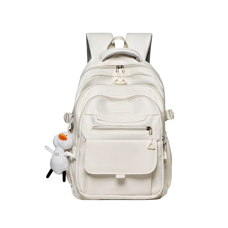 纳兰杜 大容量日系简约百搭休闲纯色高颜值 织物 书包双肩包 大号 女款 白色/黑色