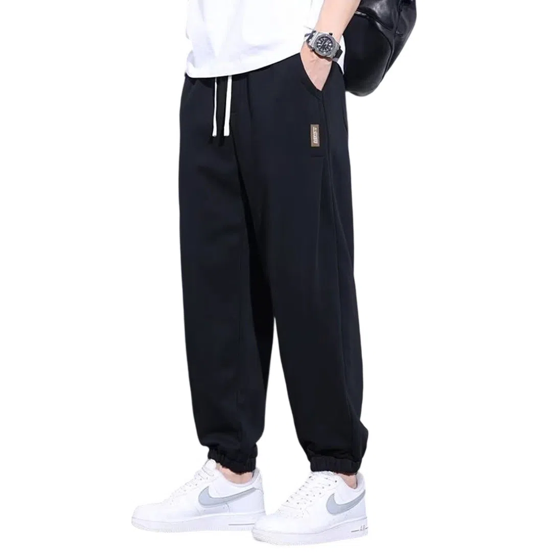 顶峰保罗 潮牌宽松大码无性别主义运动通勤束脚卫裤弹力抽绳显高百搭简约时尚加绒加厚休闲裤 男女同款