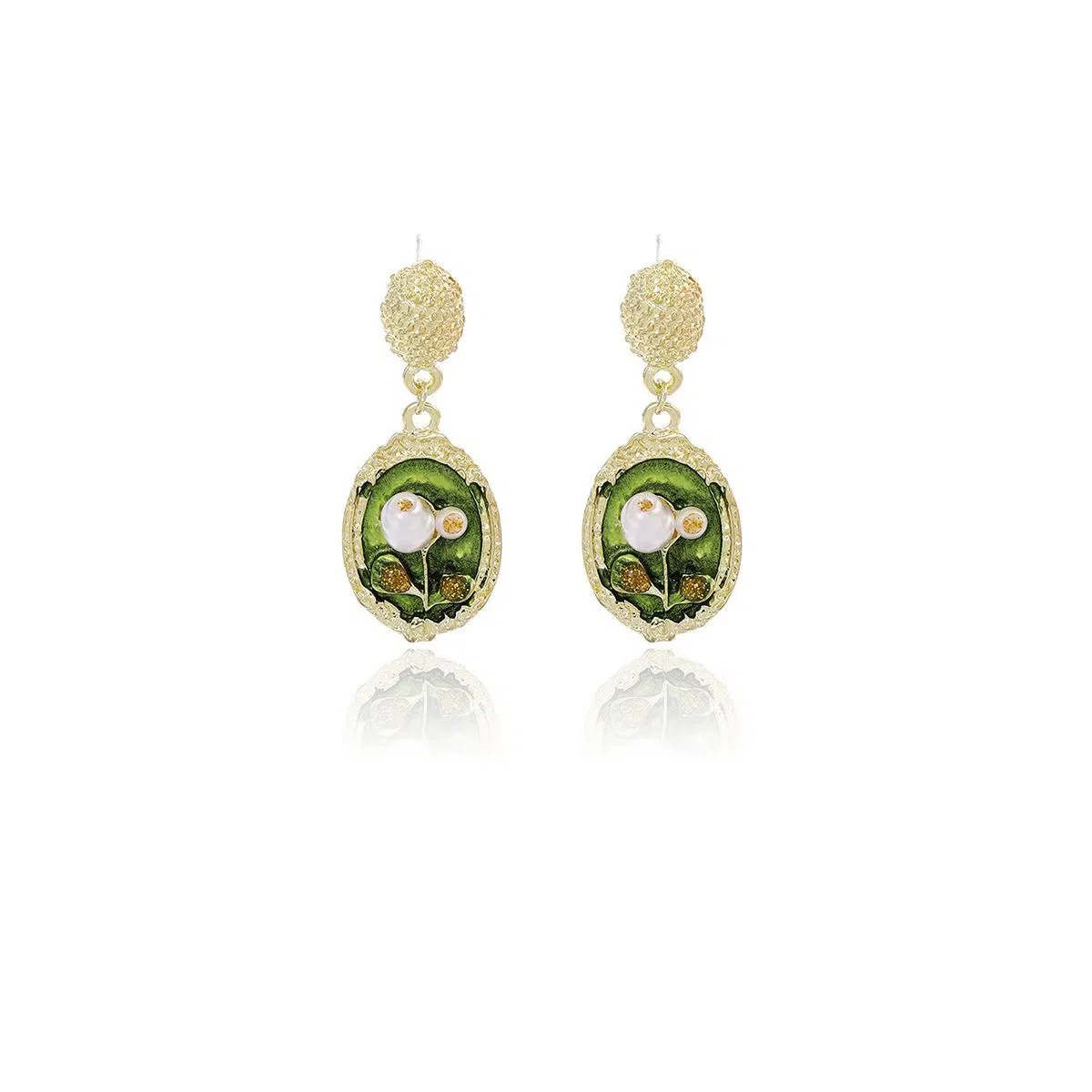 澜耀 绿绮画框 油画风法式 轻奢绿色耳饰 铜合金 耳环 女款