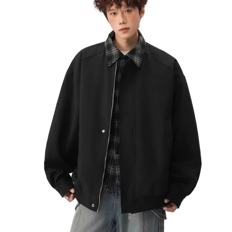 轻迎  美式复古巴恩风假两件夹克宽松拼接外套高级感棒球服 男款