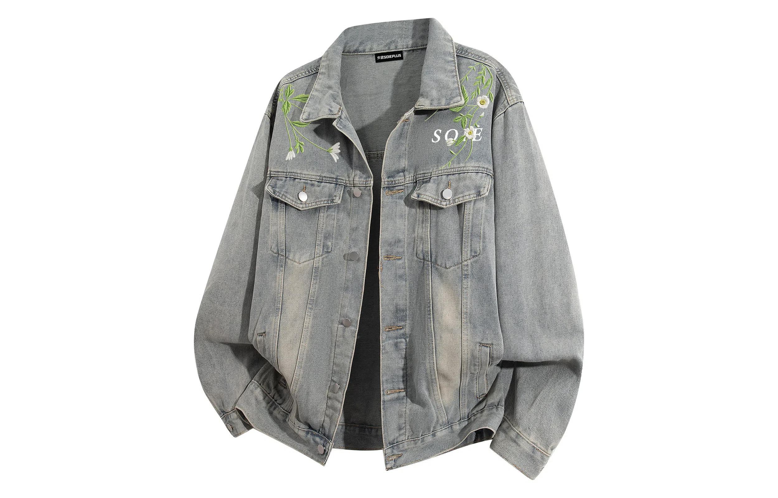 SOIEPLUS Vintage Floral Denim Jacket