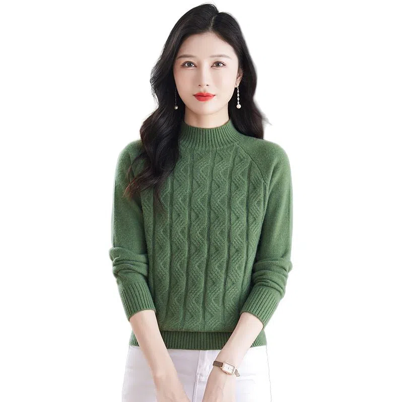 恒源祥 休闲简约气质时尚半高领纯色波浪纹路长袖针织衫 女款