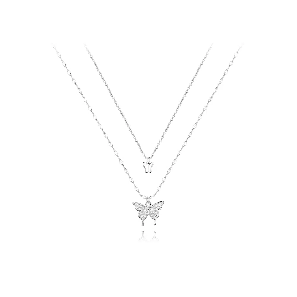 【纯银999 | 星光蝴蝶】 六桂福珠宝 小众设计经典百搭高级感学生日常简约精致轻奢通勤极简约会温柔气质可调节锁骨链#好运 足银 项链 女款