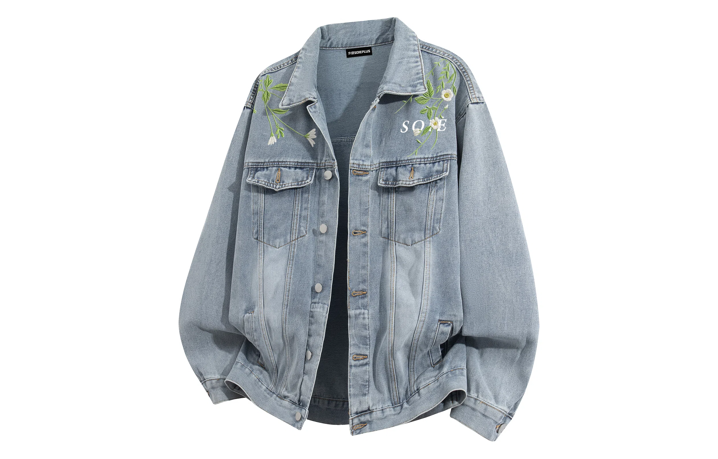 SOIEPLUS Vintage Floral Denim Jacket