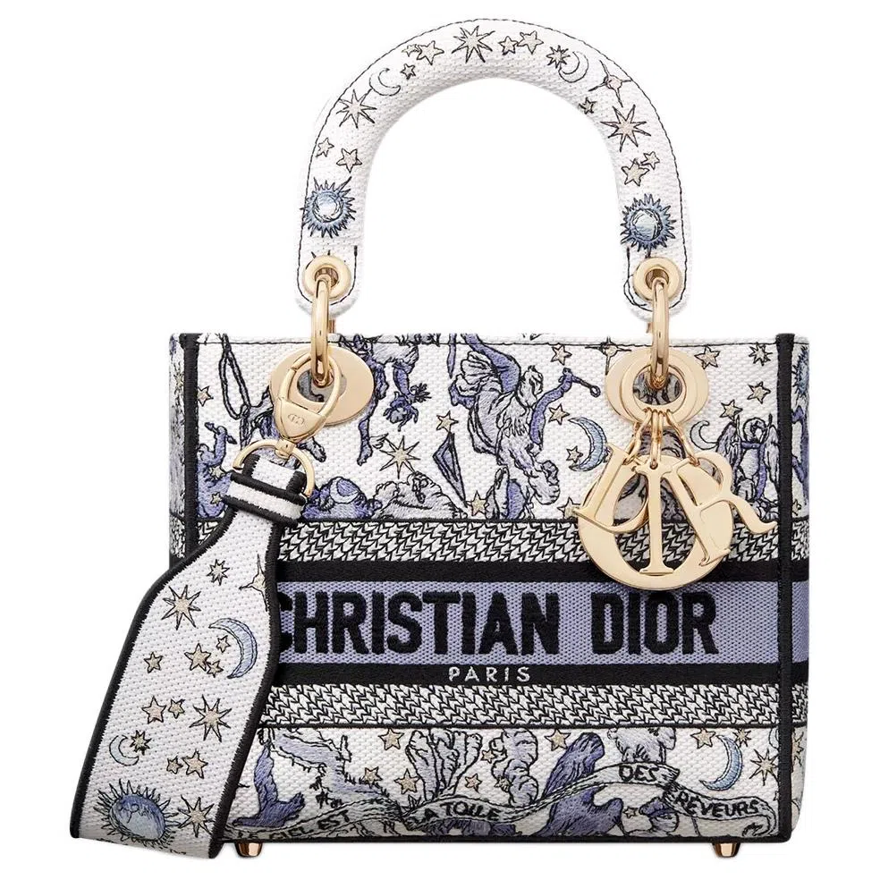 DIOR Lady D-Lite Small Shoulder Bag White Blue