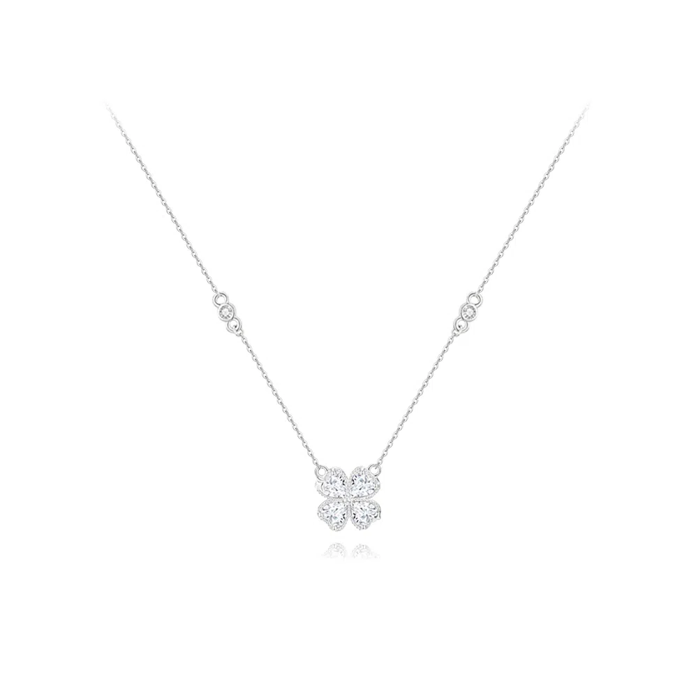 【纯银999 | 幸运四叶草】 六桂福珠宝 小众设计经典百搭高级感学生日常简约精致轻奢通勤极简约会温柔气质可调节锁骨链 足银 项链 女款