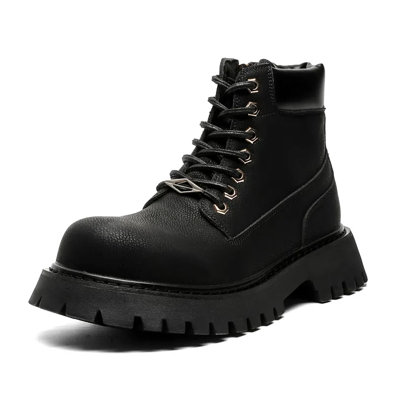 马丁靴男女同款情侣短靴 增高大黄靴 英伦风侧拉链户外登山工装靴