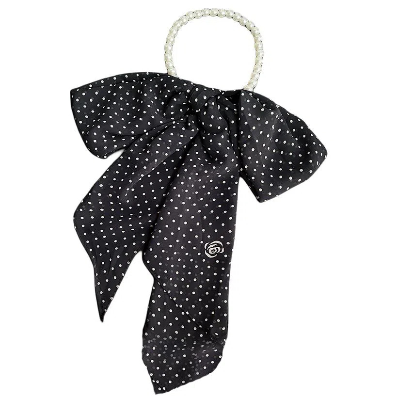 艾佳微 高级感波点玫瑰珍珠夏季薄款系脖飘带围巾百搭长条丝带 丝巾 男女同款情侣款