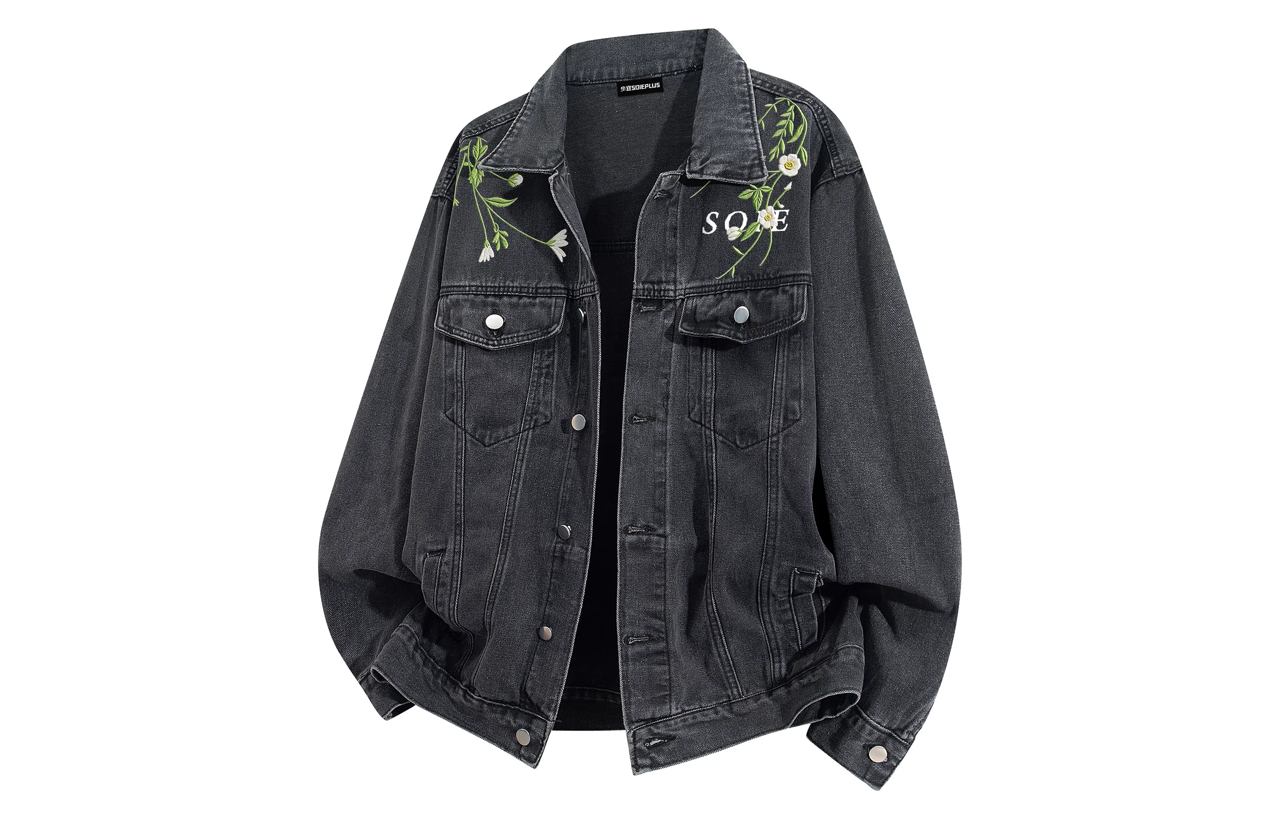 SOIEPLUS Vintage Floral Denim Jacket