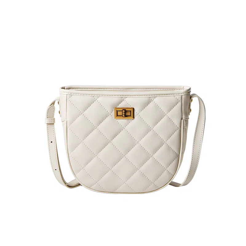 纳兰杜 高级感菱格链条马鞍包时尚流行百搭简约休闲通勤女包 牛皮拼合成革 斜挎包 常规 女款 子夜黑/米白色