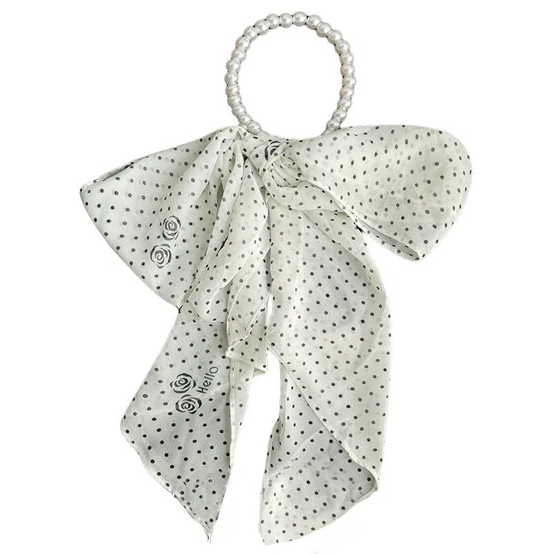 艾佳微 高级感波点玫瑰珍珠夏季薄款系脖飘带围巾百搭长条丝带 丝巾 男女同款情侣款