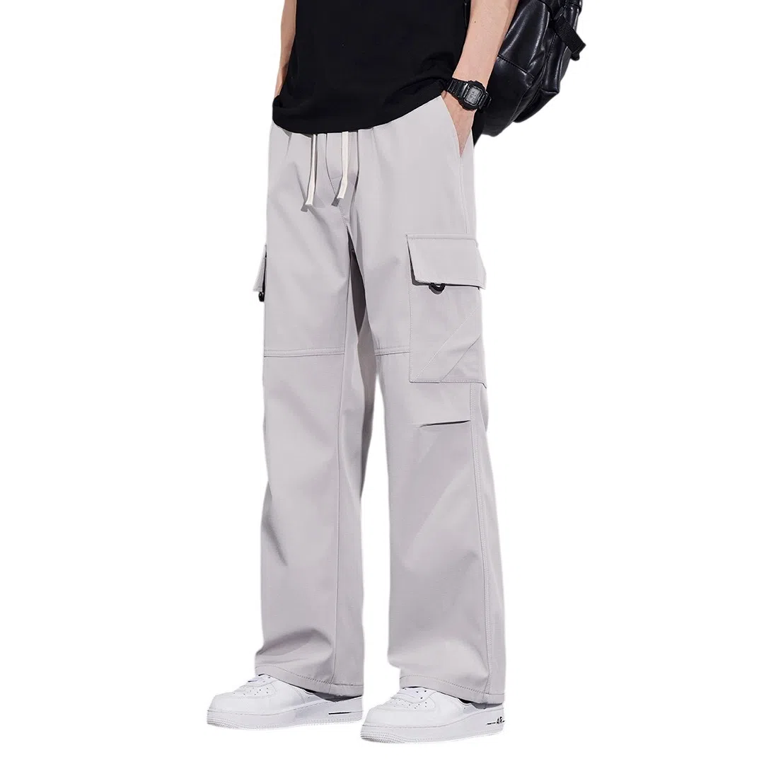 顶峰保罗 美式潮牌冰丝薄款无性别主义户外多口袋工装裤宽松直筒阔腿运动伞兵裤休闲裤 男女同款
