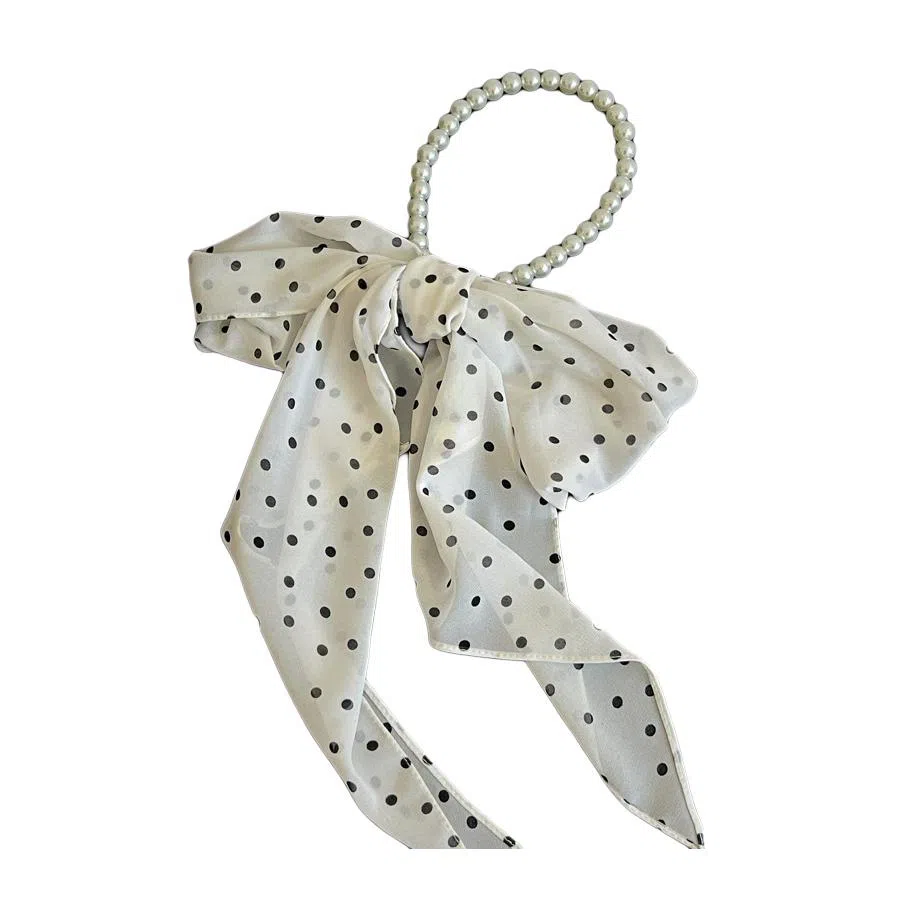 艾佳微 高级感波点玫瑰珍珠夏季薄款系脖飘带围巾百搭长条丝带 丝巾 男女同款情侣款