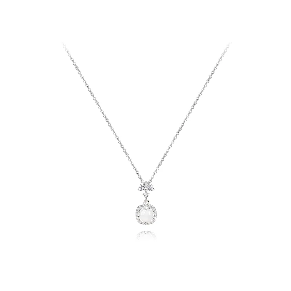 【S925银】 六桂福珠宝 转运福牌 小众设计经典百搭学生日常简约精致高级感轻奢通勤极简约会温柔气质可调节锁骨链 锆石 项链 女款